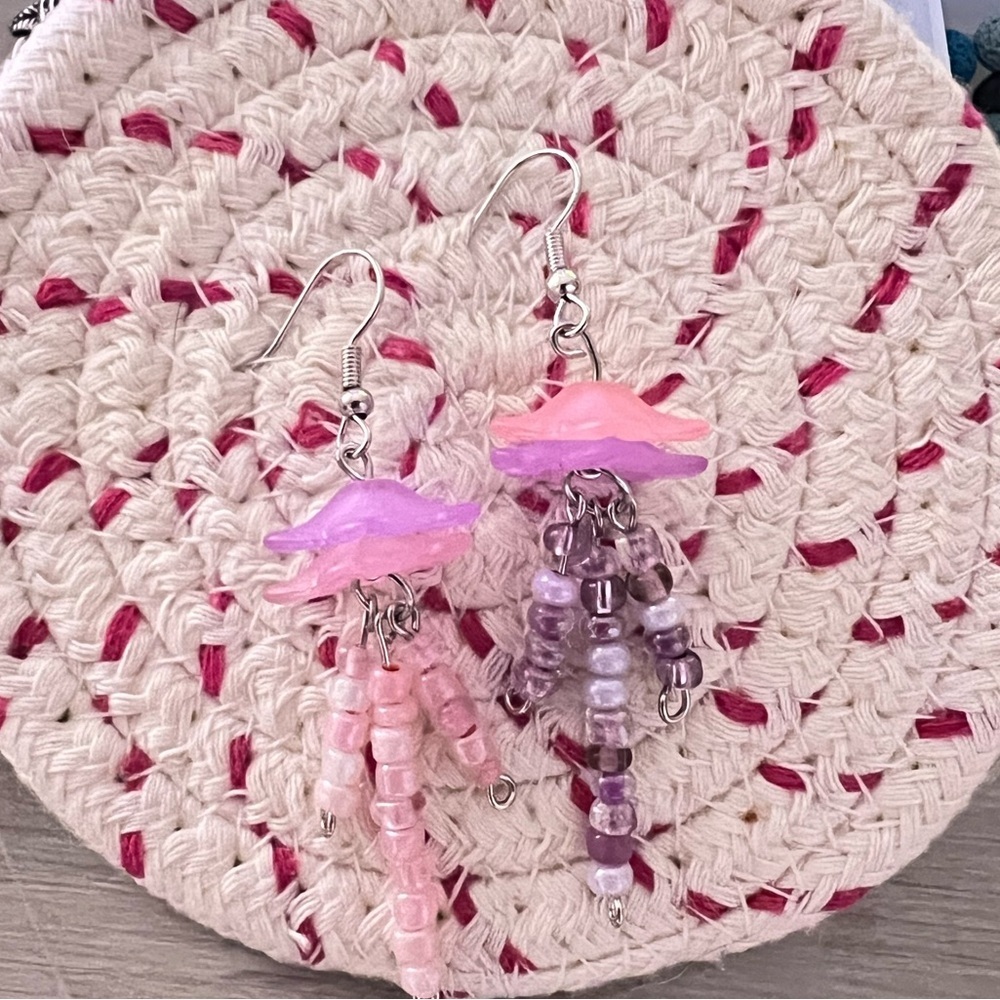 Handmade pink and purple jellyfish earrings